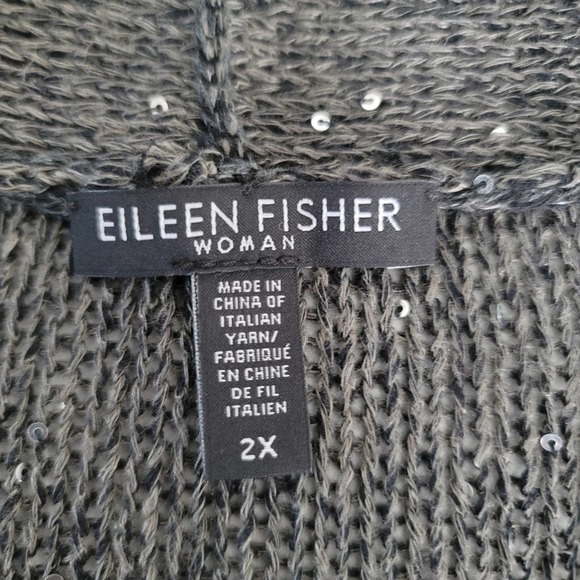 EILEEN FISHER Charcoal Sequin Open Front Cardigan - Picture 6 of 8